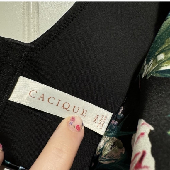 CACIQUE BRA pretty floral SIZE 36H like new UNDERWIRE black with pink & green - Picture 2 of 5